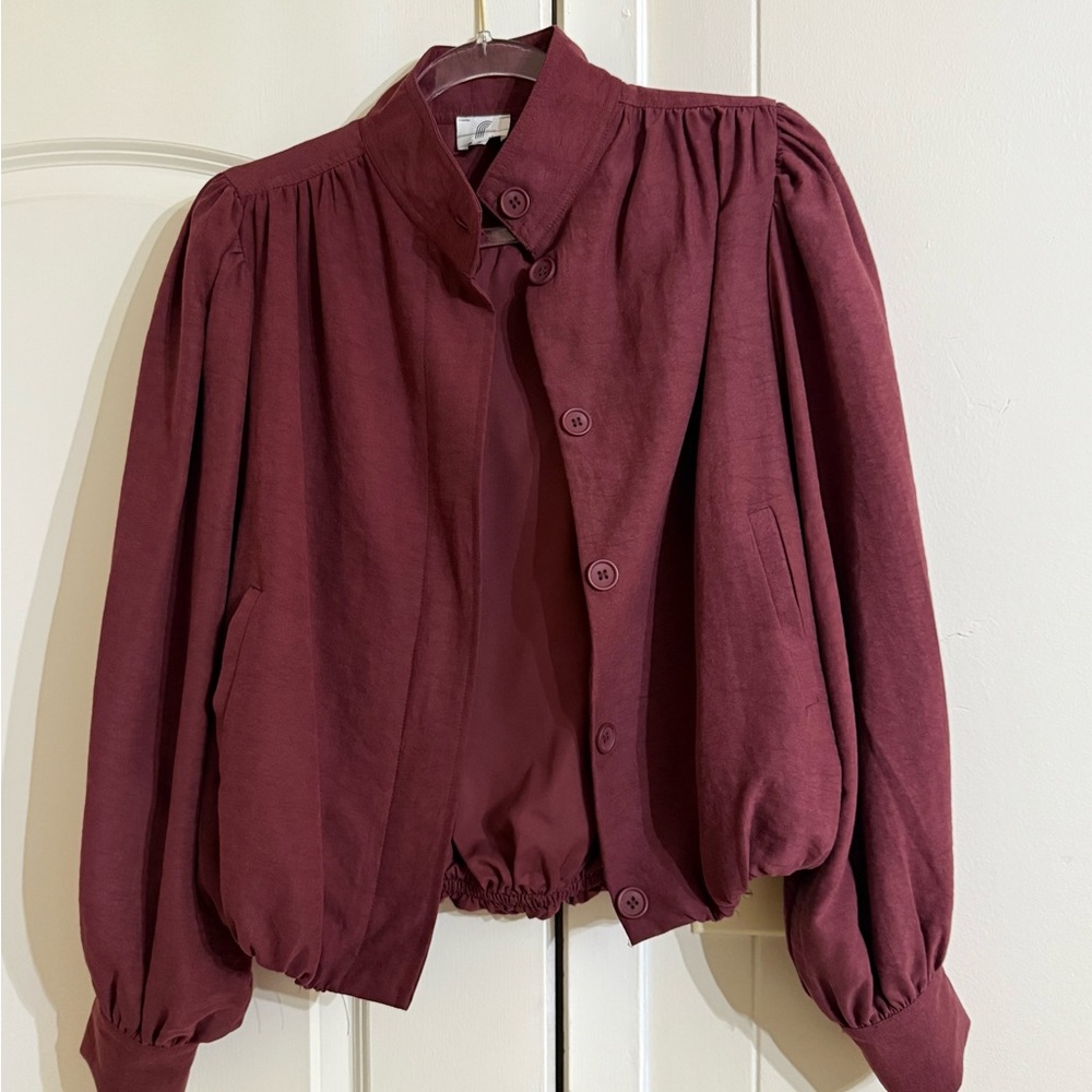 Burgundy Button-Up Bomber Style Jacket